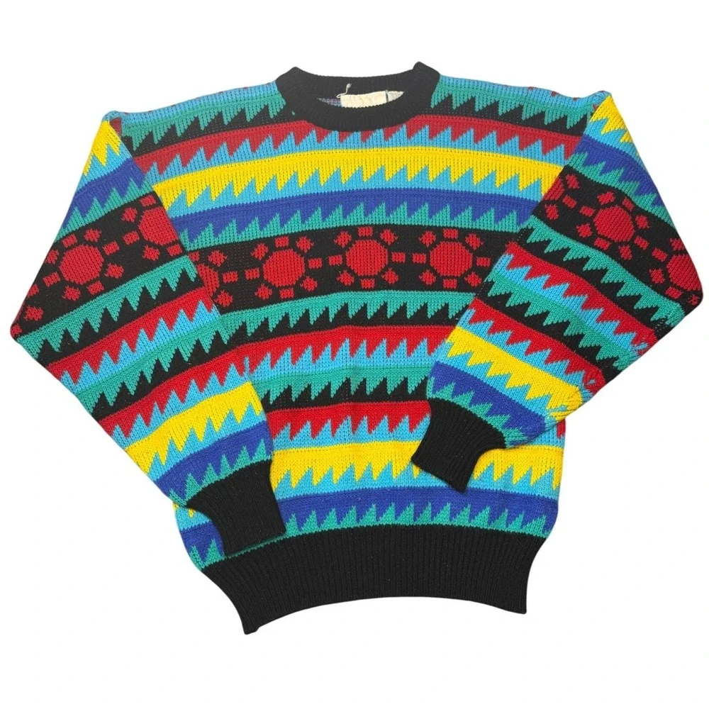 Vintage 80s OP Ocean Pacific Rainbow‎ Knit Sweater Mens Large Apres Ski